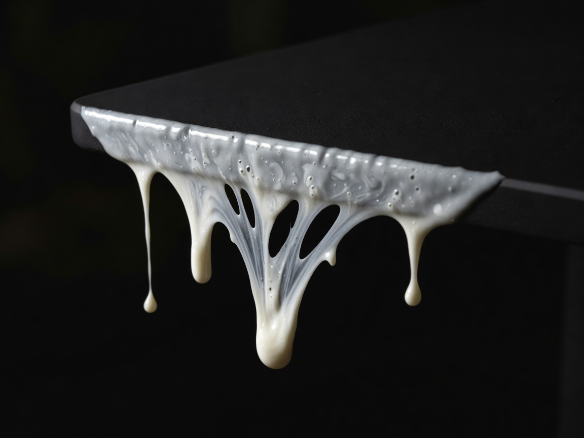 Cornflour and water mixture stretching and dripping from fingers in low light