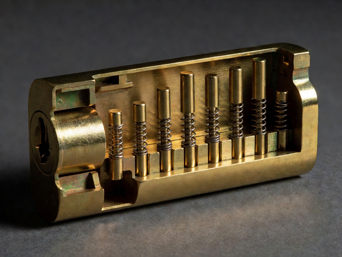 Brass lock cutaway showing pins
